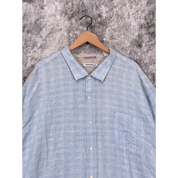 New Tommy Bahama Shirt 5XLB Mens Blue Ventana Plaid Linen Button Up Big Tall - Picture 2 of 8